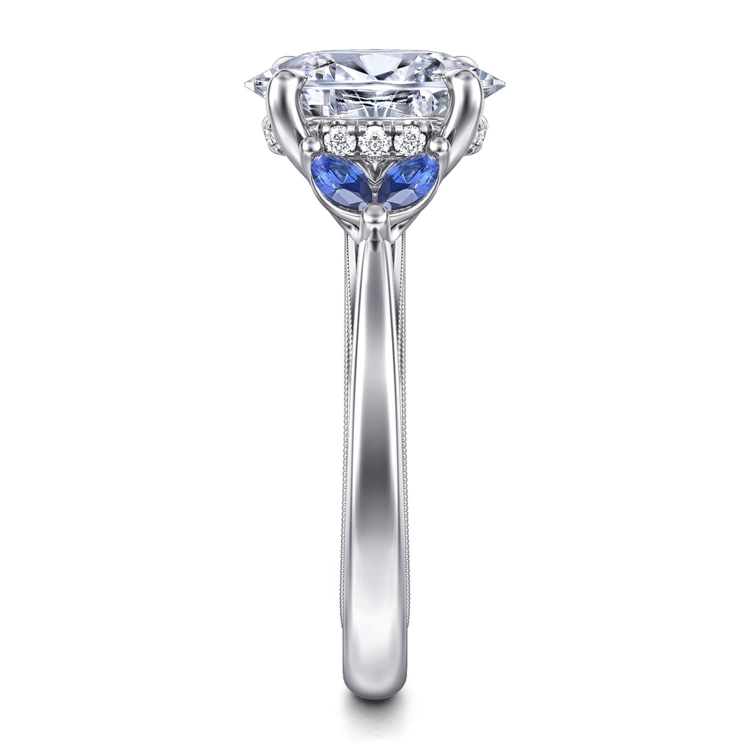 Dani - 14K White Gold Round Diamond and Sapphire Engagement Ring