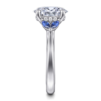 Dani - 14K White Gold Round Diamond and Sapphire Engagement Ring