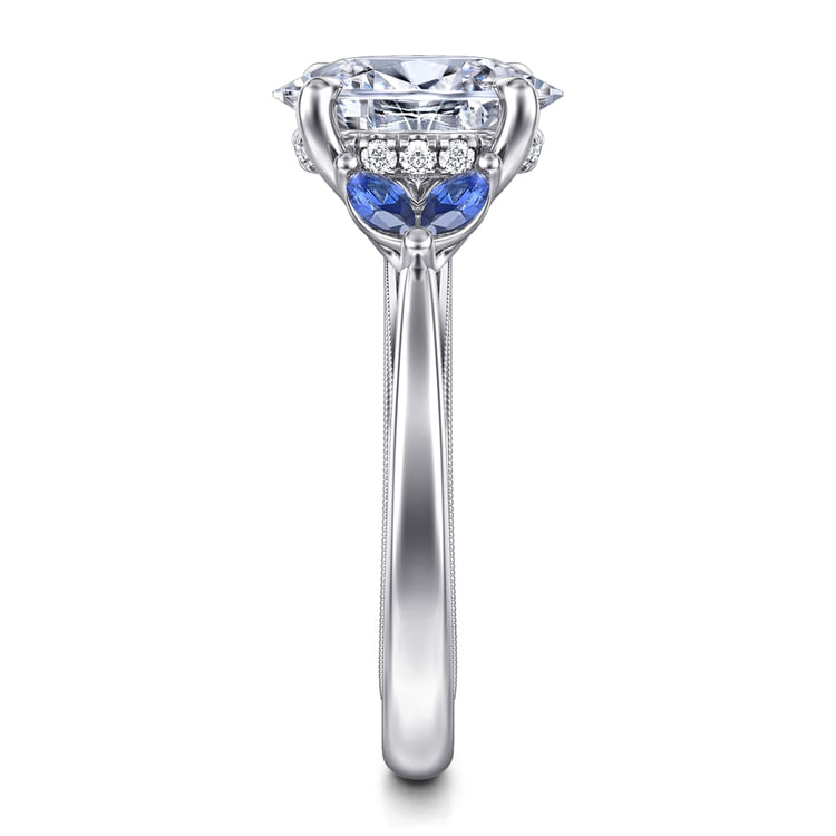Dani - 14K White Gold Round Diamond and Sapphire Engagement Ring