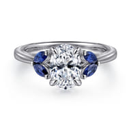 Dani - 14K White Gold Round Diamond and Sapphire Engagement Ring