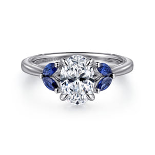 Dani - 14K White Gold Round Diamond and Sapphire Engagement Ring