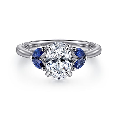 Dani - 14K White Gold Round Diamond and Sapphire Engagement Ring