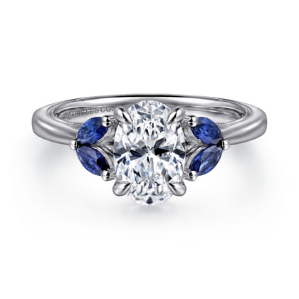 Dani - 14K White Gold Round Diamond and Sapphire Engagement Ring