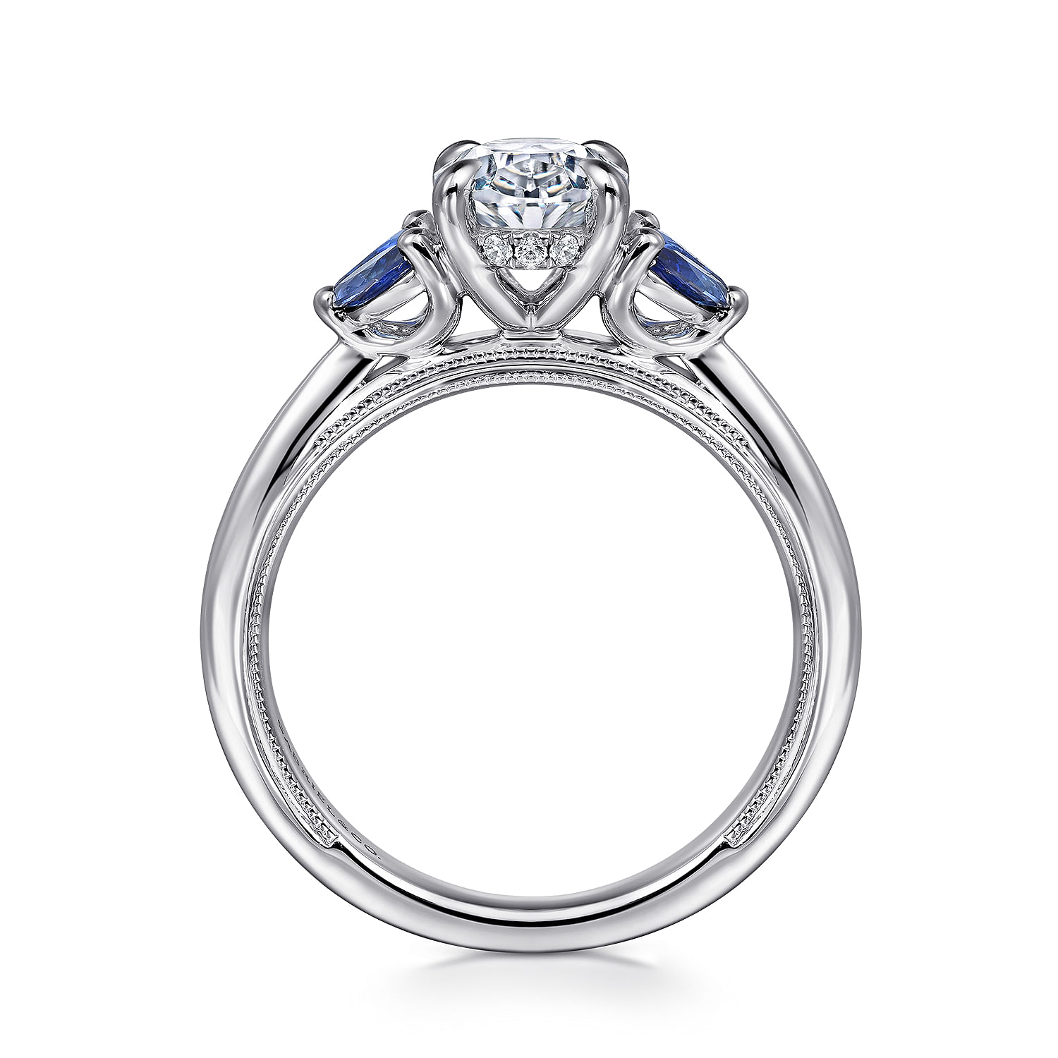 Dani - 14K White Gold Round Diamond and Sapphire Engagement Ring