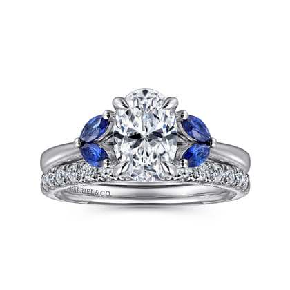 Dani - 14K White Gold Round Diamond and Sapphire Engagement Ring
