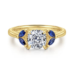 Dani - 14K Yellow Gold Cushion Cut Diamond and Sapphire Engagement Ring