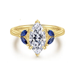 Dani - 14K Yellow Gold Marquise Shape Diamond and Sapphire Engagement Ring