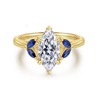 Dani - 14K Yellow Gold Marquise Shape Diamond and Sapphire Engagement Ring