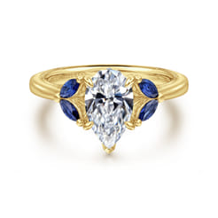 Dani - 14K Yellow Gold Pear Shape Diamond and Sapphire Engagement Ring