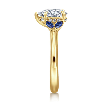 Dani - 14K Yellow Gold Pear Shape Diamond and Sapphire Engagement Ring