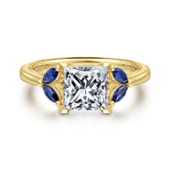 Dani - 14K Yellow Gold Princess Cut Diamond and Sapphire Engagement Ring