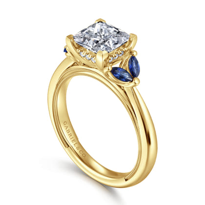 Dani - 14K Yellow Gold Princess Cut Diamond and Sapphire Engagement Ring