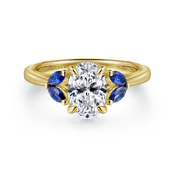 14K Yellow Gold Round Diamond and Sapphire Engagement Ring