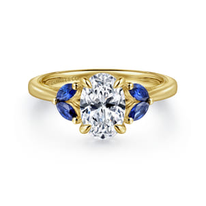 Dani - 14K Yellow Gold Round Diamond and Sapphire Engagement Ring