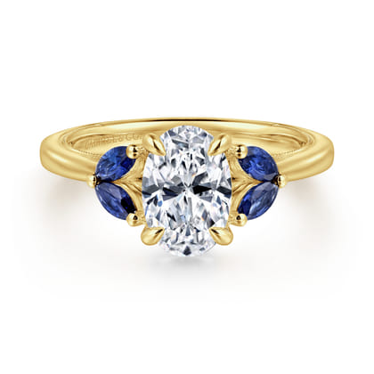 Dani - 14K Yellow Gold Round Diamond and Sapphire Engagement Ring