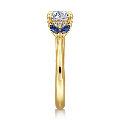 Dani - 14K Yellow Gold Round Diamond and Sapphire Engagement Ring