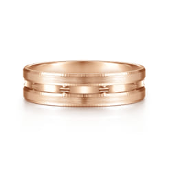 Daniel - 14K Rose Gold 6mm - Carved Men's Wedding Band in Satin Finish