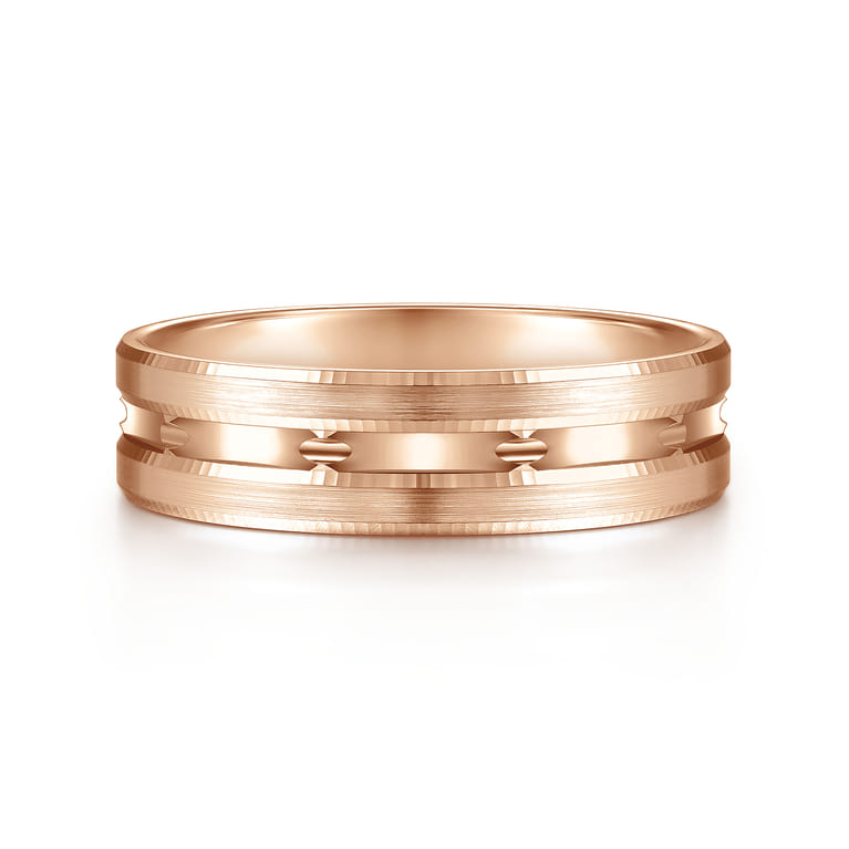 Daniel - 14K Rose Gold 6mm - Carved Men's Wedding Band in Satin Finish - Shot 1