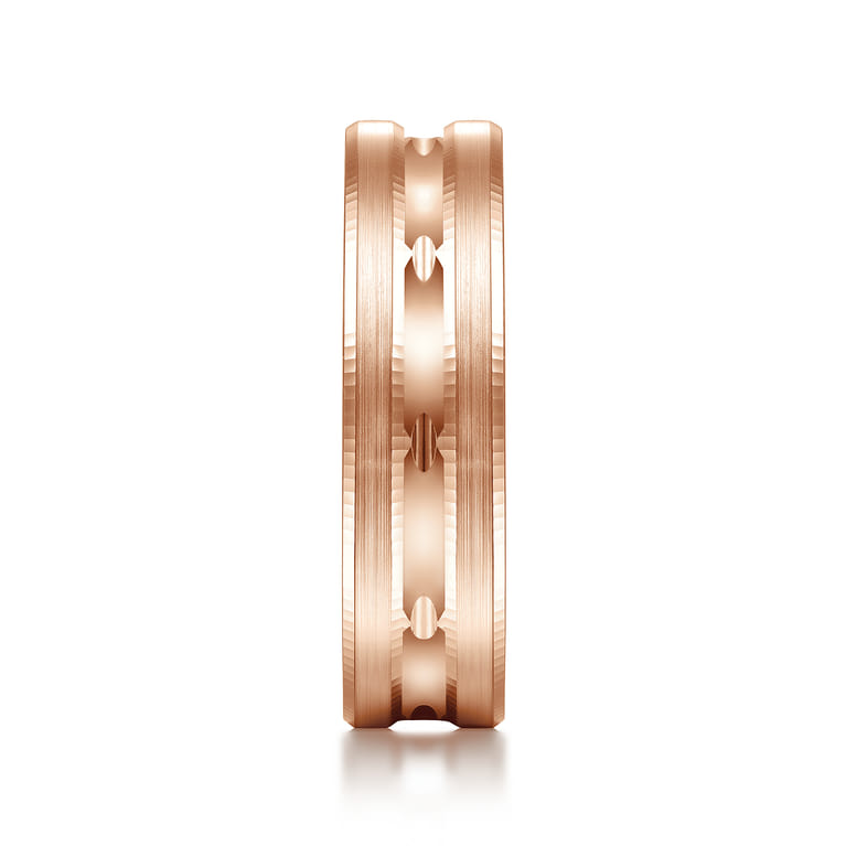 Daniel - 14K Rose Gold 6mm - Carved Men's Wedding Band in Satin Finish - Shot 4