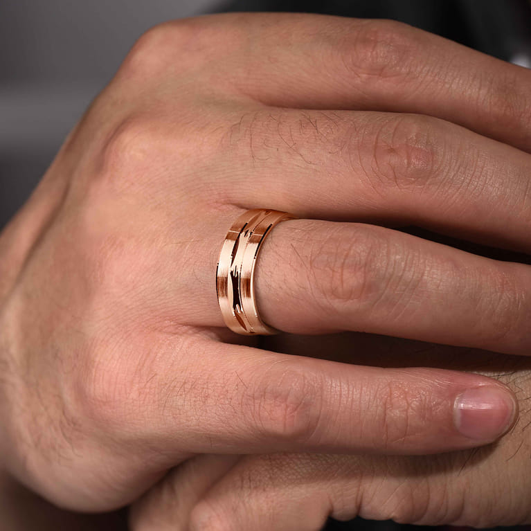 Daniel - 14K Rose Gold 6mm - Carved Men's Wedding Band in Satin Finish - Shot 5