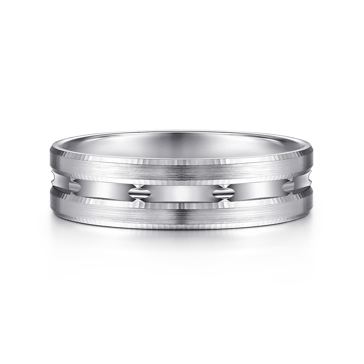 Daniel - 14K White Gold 6mm - Carved Men's Wedding Band in Satin Finish