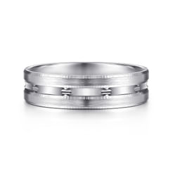 14K White Gold 6mm - Carved Men's Wedding Band in Satin Finish