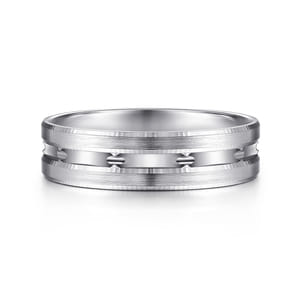 Daniel - 14K White Gold 6mm - Carved Men's Wedding Band in Satin Finish