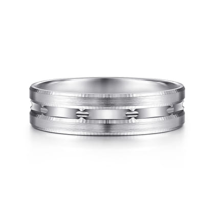 Daniel - 14K White Gold 6mm - Carved Men's Wedding Band in Satin Finish