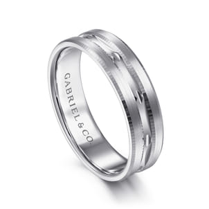 Daniel - 14K White Gold 6mm - Carved Men's Wedding Band in Satin Finish