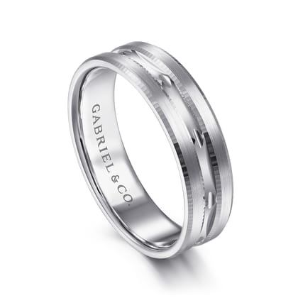Daniel - 14K White Gold 6mm - Carved Men's Wedding Band in Satin Finish
