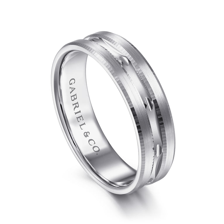 Daniel - 14K White Gold 6mm - Carved Men's Wedding Band in Satin Finish - Shot 3