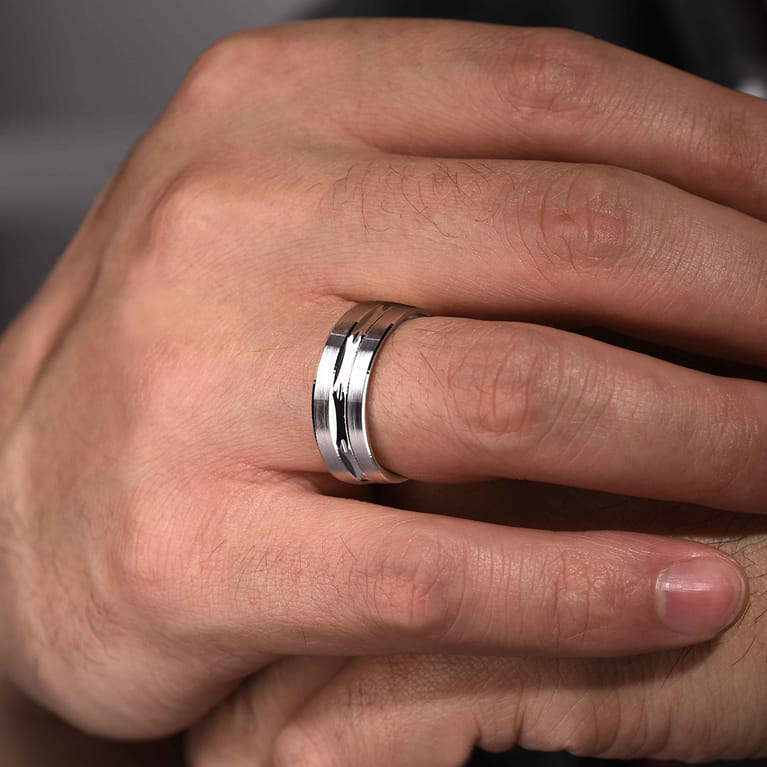 Daniel - 14K White Gold 6mm - Carved Men's Wedding Band in Satin Finish - Shot 5