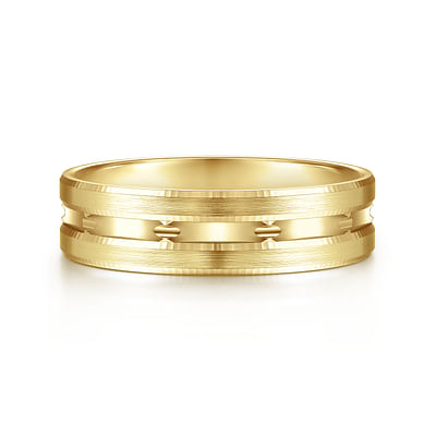 Daniel - 14K Yellow Gold 6mm - Carved Men's Wedding Band in Satin Finish