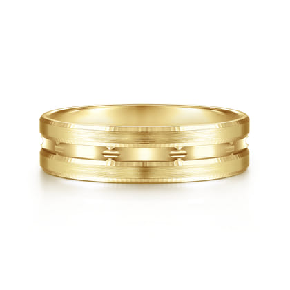 Daniel - 14K Yellow Gold 6mm - Carved Men's Wedding Band in Satin Finish