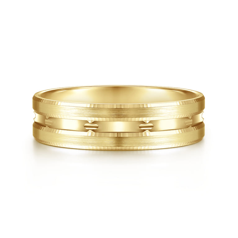 Daniel - 14K Yellow Gold 6mm - Carved Men's Wedding Band in Satin Finish - Shot 1