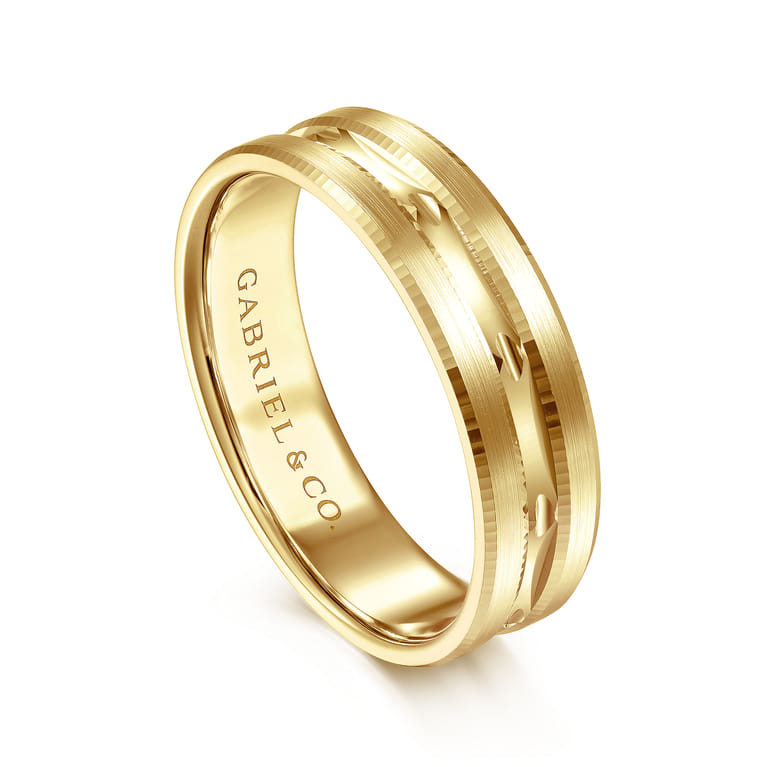 Daniel - 14K Yellow Gold 6mm - Carved Men's Wedding Band in Satin Finish - Shot 3