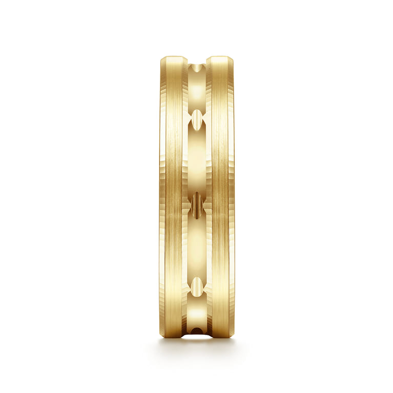 Daniel - 14K Yellow Gold 6mm - Carved Men's Wedding Band in Satin Finish - Shot 4