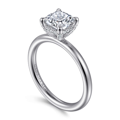 Daniele - 14K White Gold Cushion Cut Solitaire Diamond Engagement Ring
