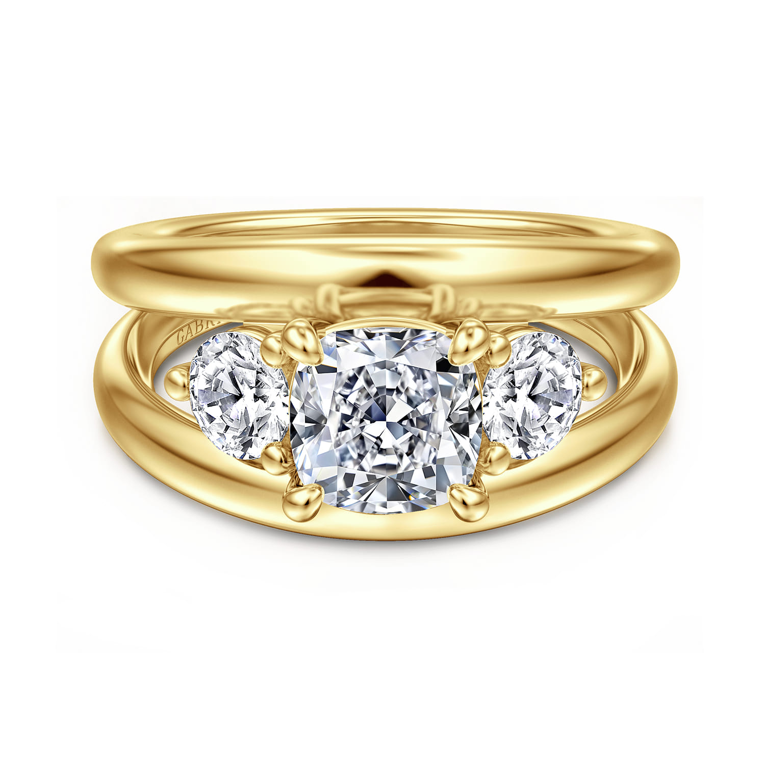 Danni - 14K Yellow Gold Cushion Cut Three Stone Diamond Engagement Ring