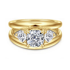 Danni - 14K Yellow Gold Cushion Cut Three Stone Diamond Engagement Ring