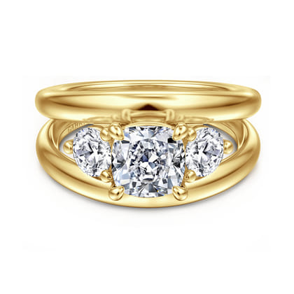 Danni - 14K Yellow Gold Cushion Cut Three Stone Diamond Engagement Ring