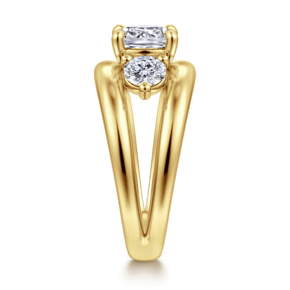 Danni - 14K Yellow Gold Cushion Cut Three Stone Diamond Engagement Ring