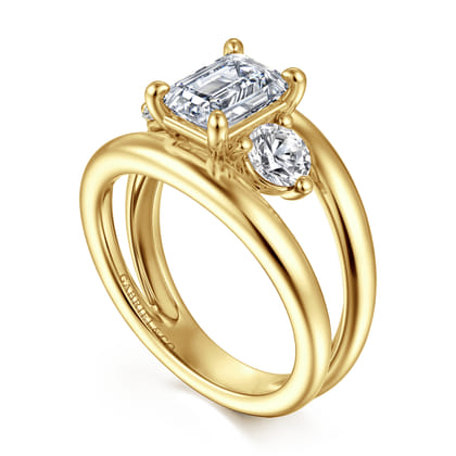 Danni - 14K Yellow Gold Emerald Cut Three Stone Diamond Engagement Ring