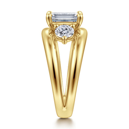 Danni - 14K Yellow Gold Emerald Cut Three Stone Diamond Engagement Ring