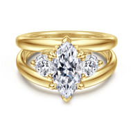 Danni - 14K Yellow Gold Marquise Shape Three Stone Diamond Engagement Ring
