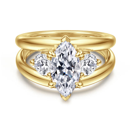 Danni - 14K Yellow Gold Marquise Shape Three Stone Diamond Engagement Ring