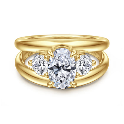 Danni - 14K Yellow Gold Oval Three Stone Diamond Engagement Ring