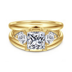 Danni - 14K Yellow Gold Princess Cut Three Stone Diamond Engagement Ring