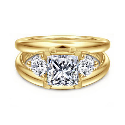 Danni - 14K Yellow Gold Princess Cut Three Stone Diamond Engagement Ring