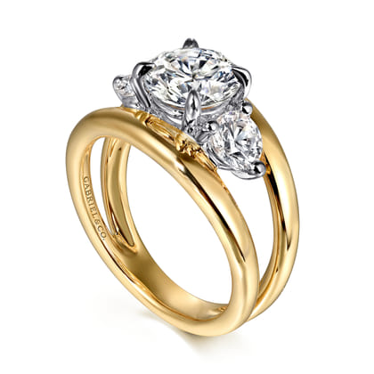Danni - 14K Yellow-White Gold Round Three Stone Diamond Engagement Ring